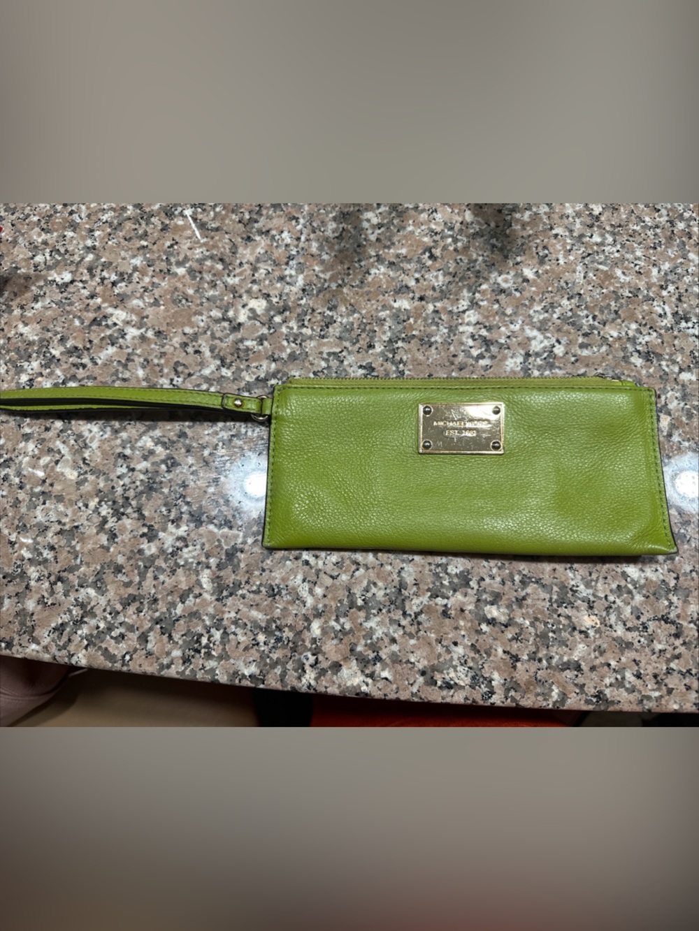 Michael Kors Lime Green Leather Wristlet with Gold Plate